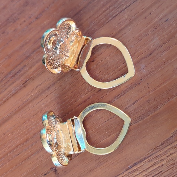 Vintage gold color shoe clips metal flower floral Spain - Picture 2 of 6